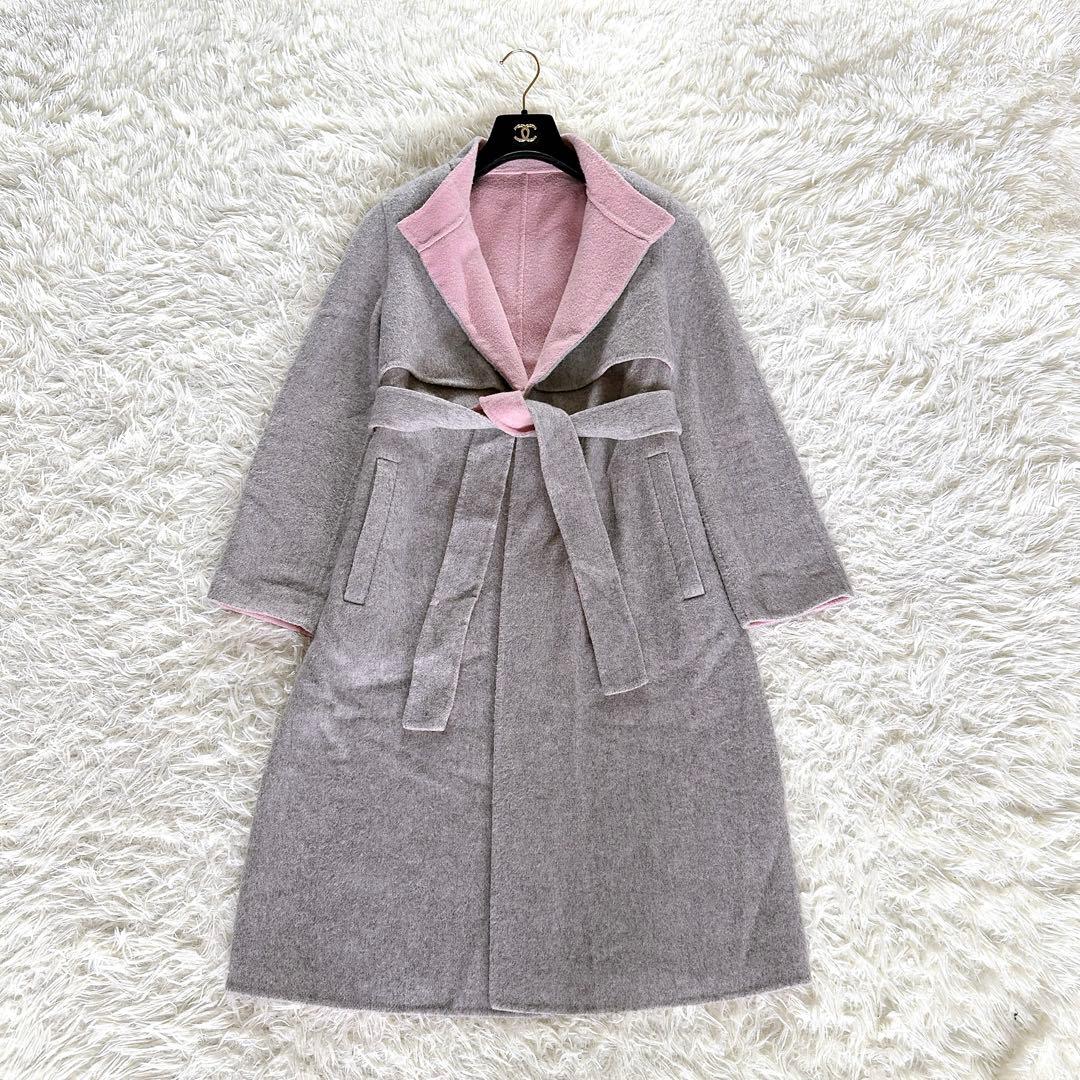 【アナイ】ガウンコート ダブルフェイス ロング Aライン ベルト グレー S