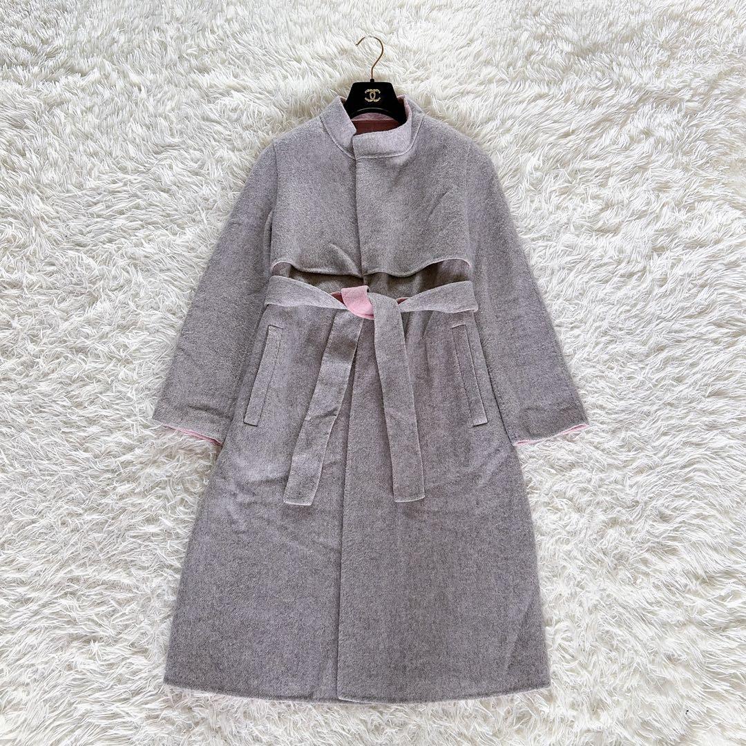 【アナイ】ガウンコート ダブルフェイス ロング Aライン ベルト グレー S