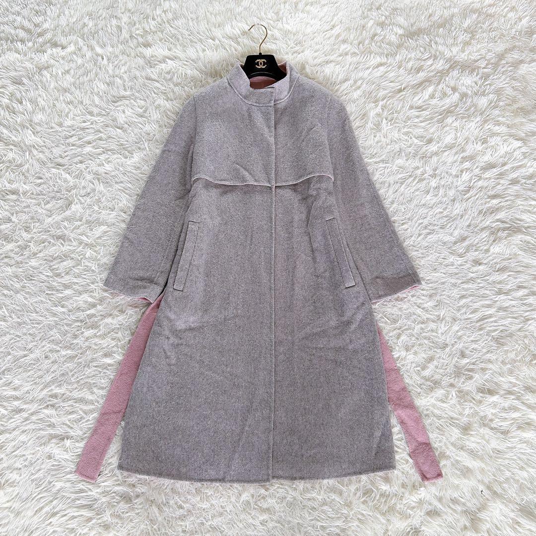 【アナイ】ガウンコート ダブルフェイス ロング Aライン ベルト グレー S