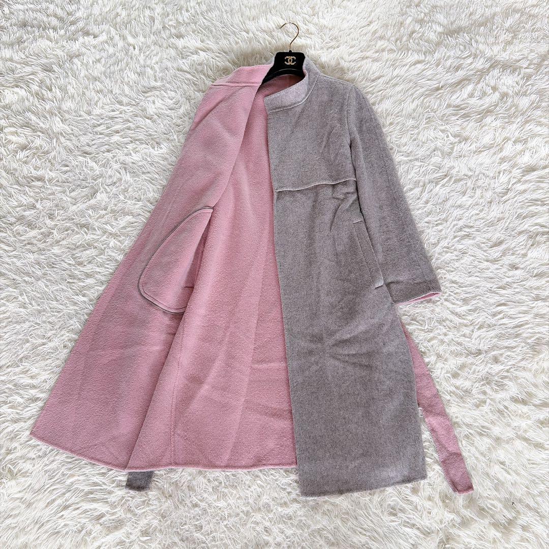 【アナイ】ガウンコート ダブルフェイス ロング Aライン ベルト グレー S