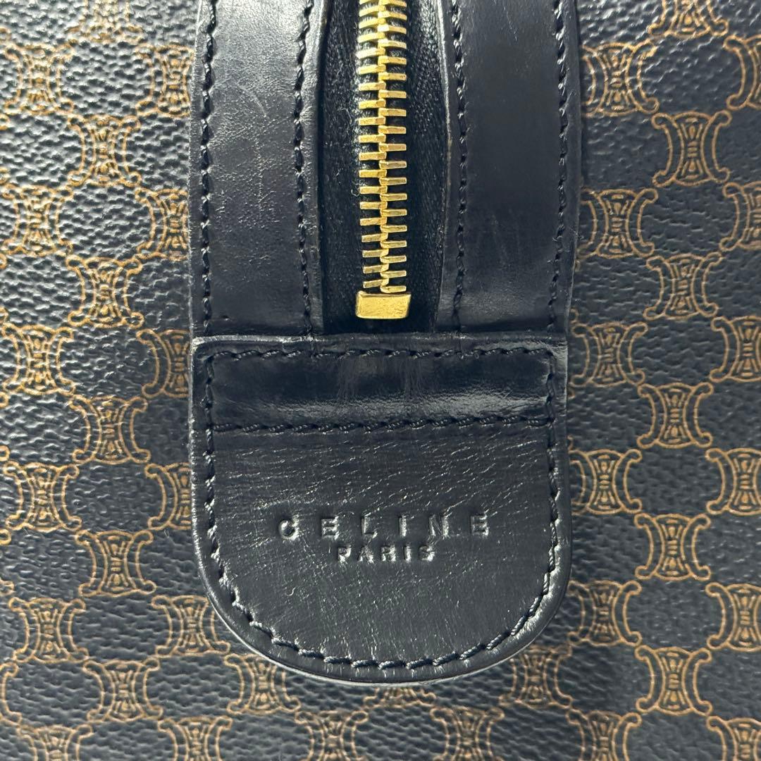 CELINE セリーヌ 黒マカダム トリオンフ ボストンバッグ PVC レザー