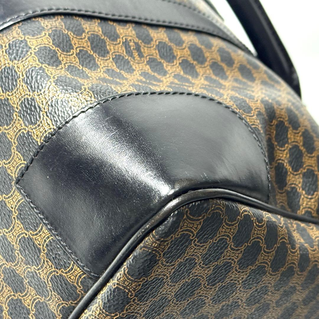 CELINE セリーヌ 黒マカダム トリオンフ ボストンバッグ PVC レザー