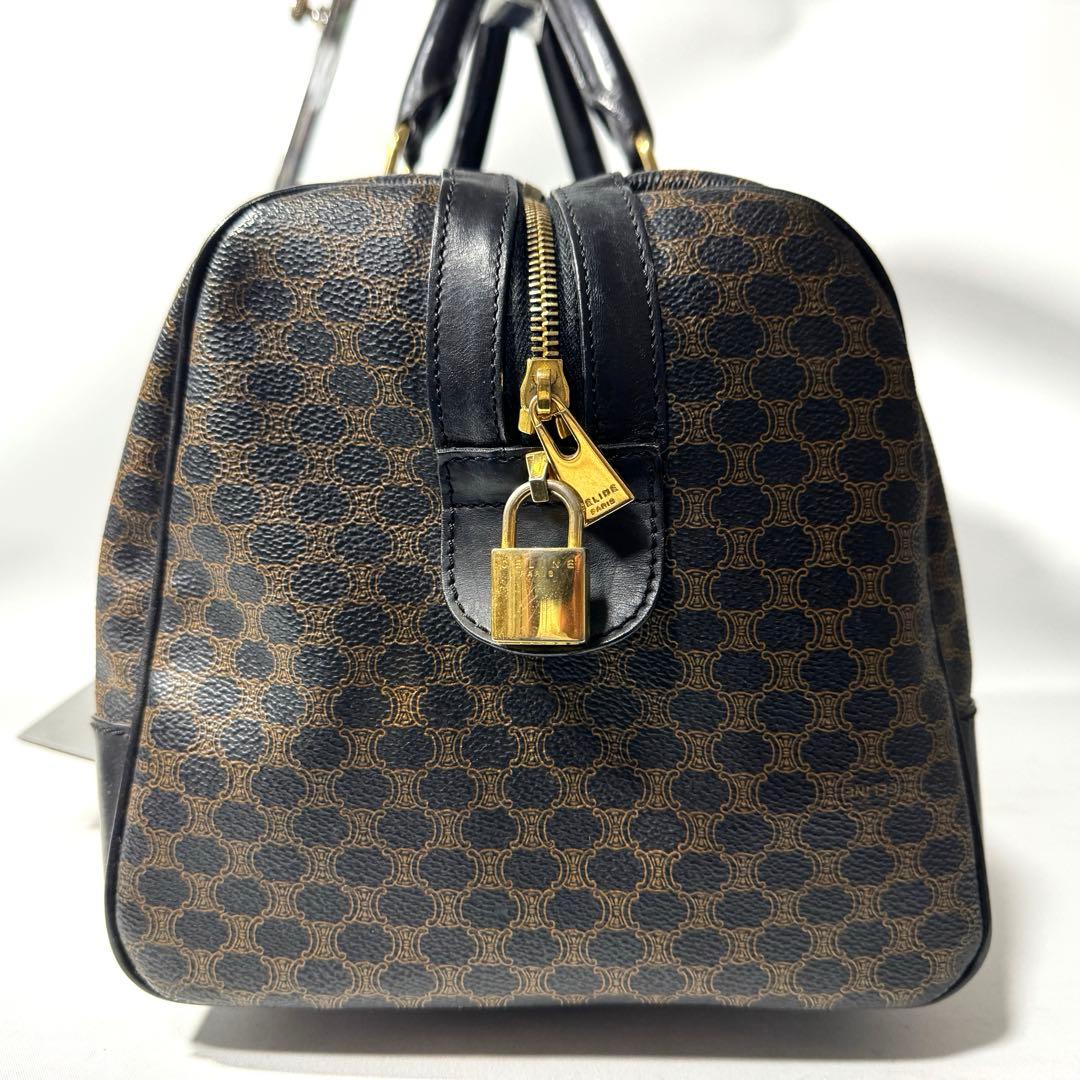 CELINE セリーヌ 黒マカダム トリオンフ ボストンバッグ PVC レザー