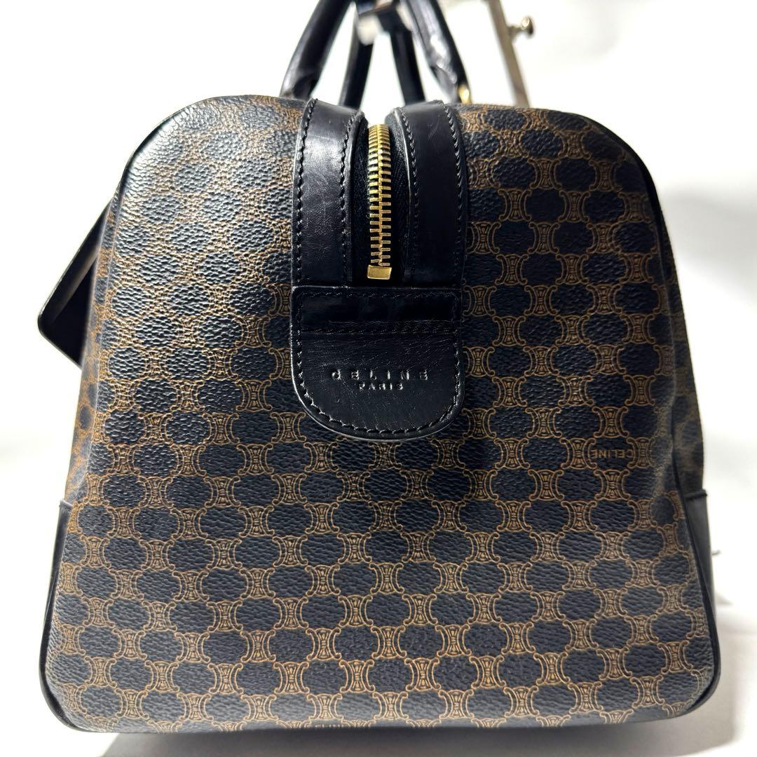 CELINE セリーヌ 黒マカダム トリオンフ ボストンバッグ PVC レザー