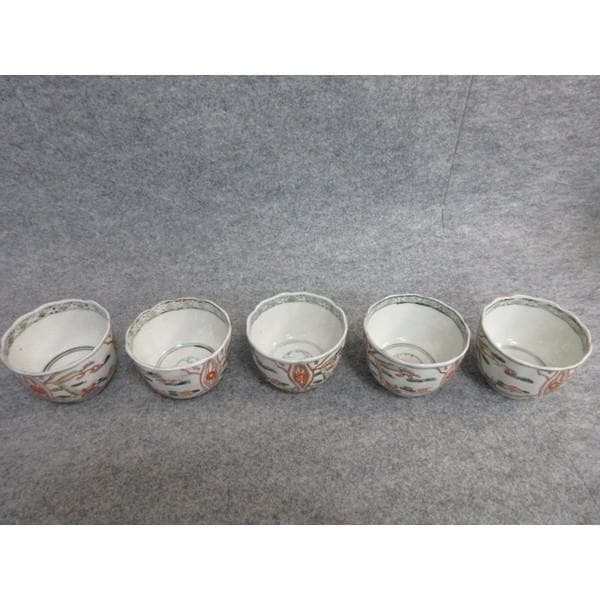 古伊万里色絵風景図蕎麦猪口5個 [B27036]
