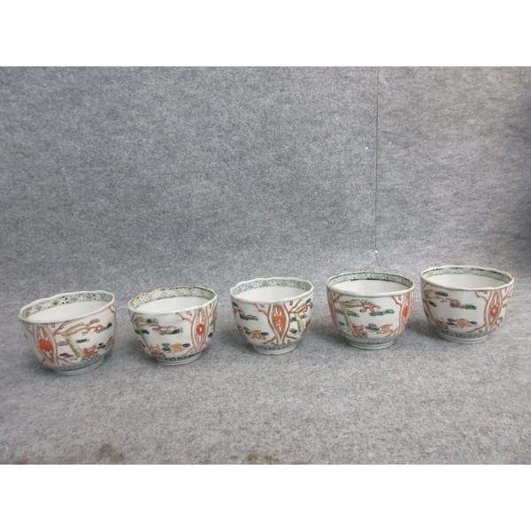 古伊万里色絵風景図蕎麦猪口5個 [B27036]