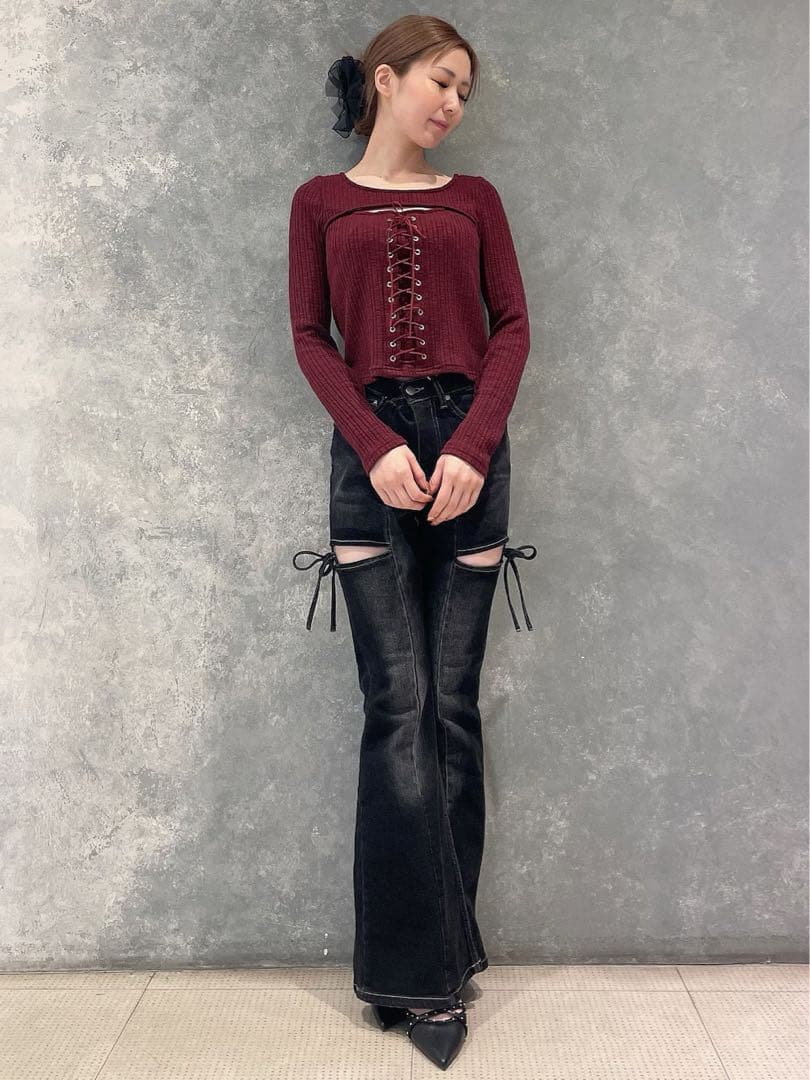 RESEXXY カットアウトリボンデニムパンツ ブラック