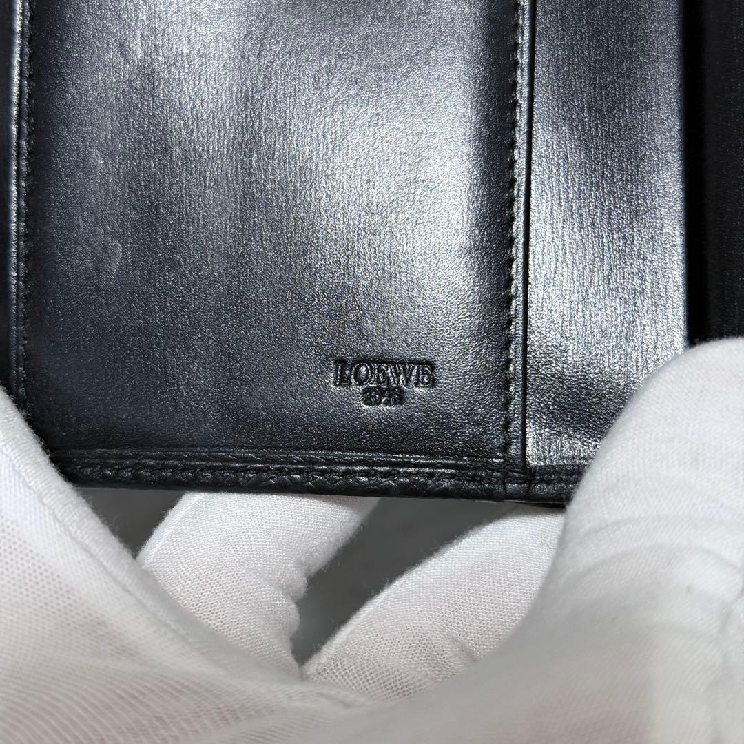 美品 LOEWE ロエベ 三つ折り財布 ブラック 黒 本革 アナグラム スペイン