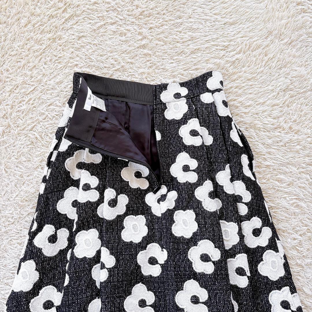 タグ付✨13,2万 Rene 2023 フラワー刺繍タックスカート 36 白×黒