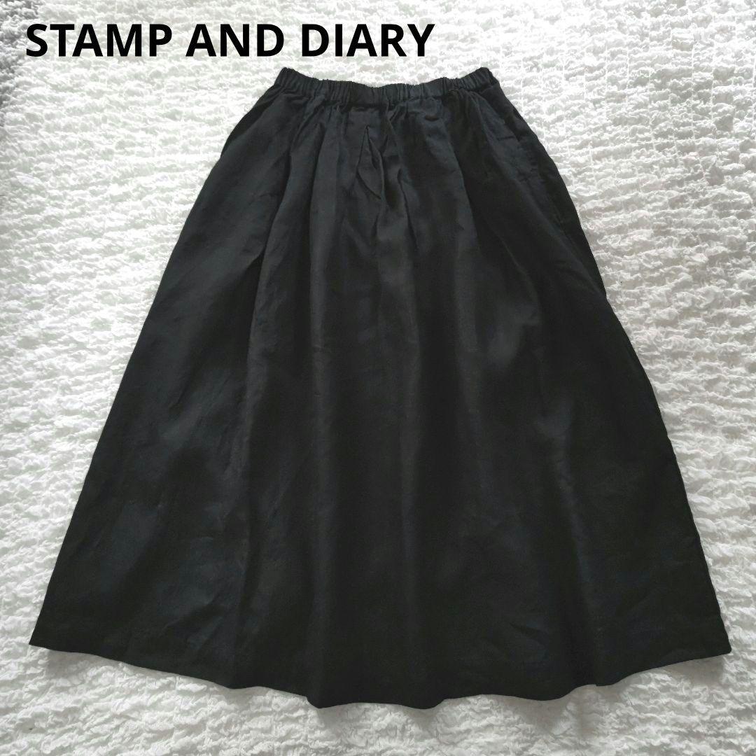 スタンプアンドダイアリー　2024SS　リネン　タックギャザースカート　ブラック