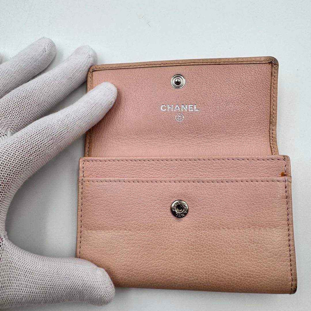 CHANEL 名刺入れ　ピンク　カメリア　レザー　ココマーク　シールあり