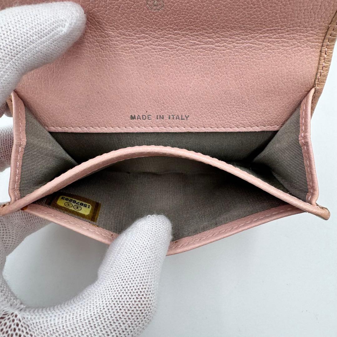 CHANEL 名刺入れ　ピンク　カメリア　レザー　ココマーク　シールあり