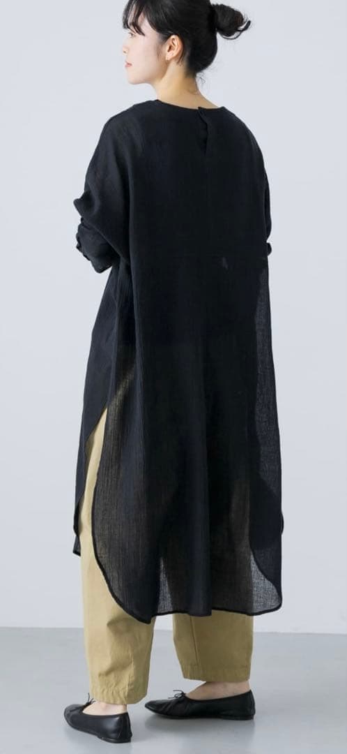 かぐれ　ガーゼロングチュニック　黒　美品　25SS お玉