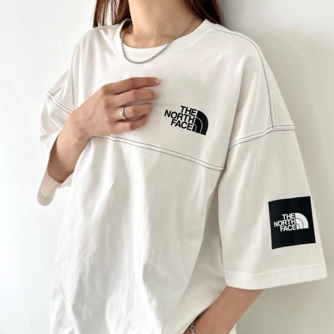 【韓国限定】男女兼用 ノースフェイス ロゴ ステッチ Tシャツ ホワイト　XL