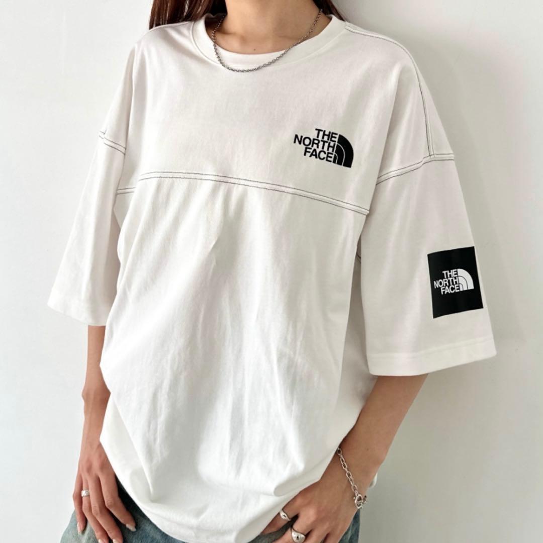 【韓国限定】男女兼用 ノースフェイス ロゴ ステッチ Tシャツ ホワイト　XL