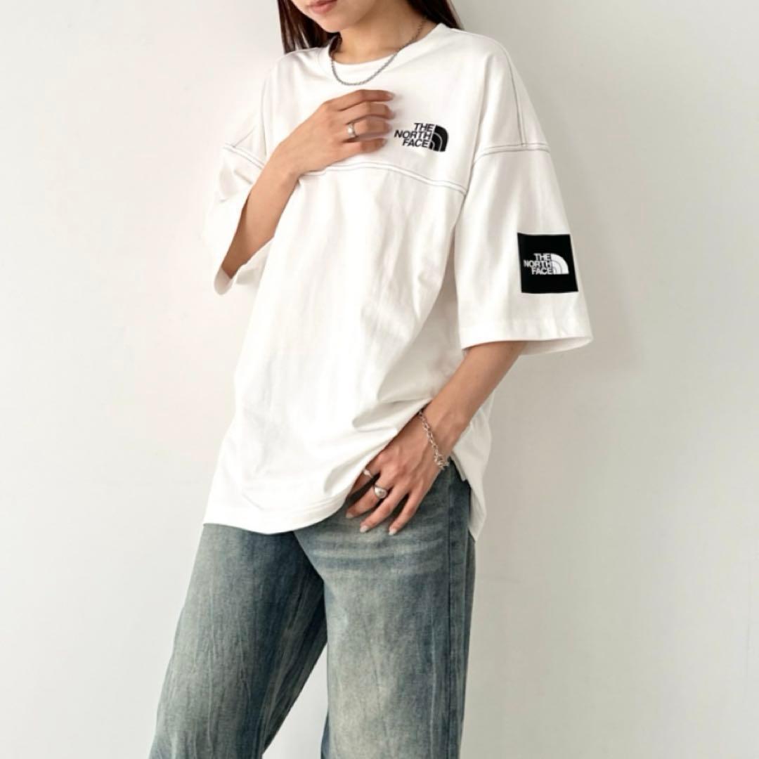 【韓国限定】男女兼用 ノースフェイス ロゴ ステッチ Tシャツ ホワイト　XL