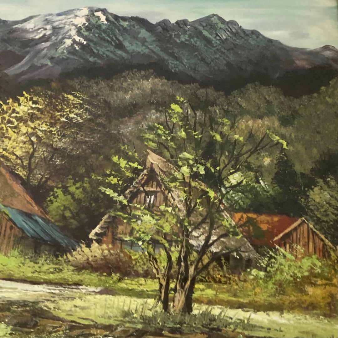 沢健 絵画 油絵 額 大型 風景 古民家 田舎 芸術 美術 和風 レトロ