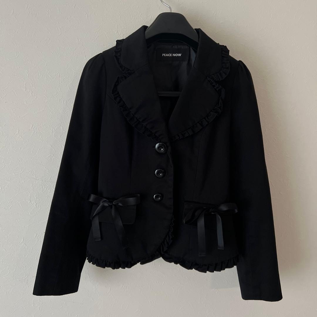 美品✨PEACE NOW ピースナウ　ジャケット黒レース　フリル　りぼん　M