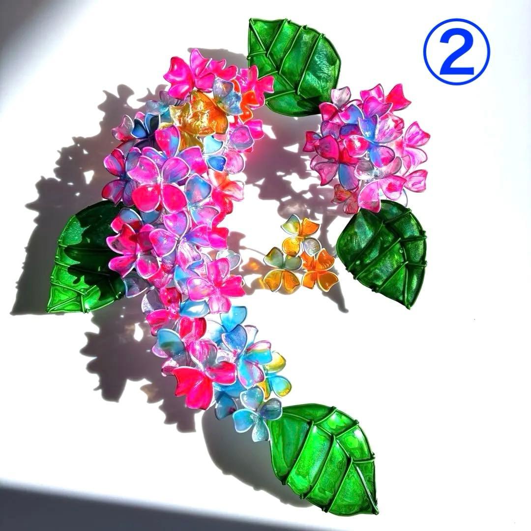 ワイヤークラフト　キャンディポップ紫陽花リース　ディップアート　壁飾り　アート