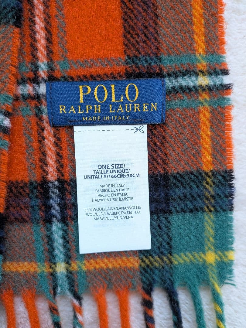 美品　ラルフローレンマフラー　希少色 イタリア製　WOOL100%　オレンジ