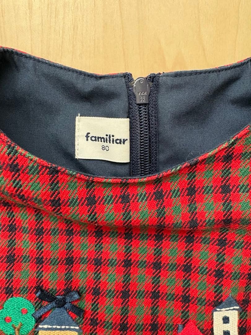 【美品】familiar チェック柄 ワンピース 80