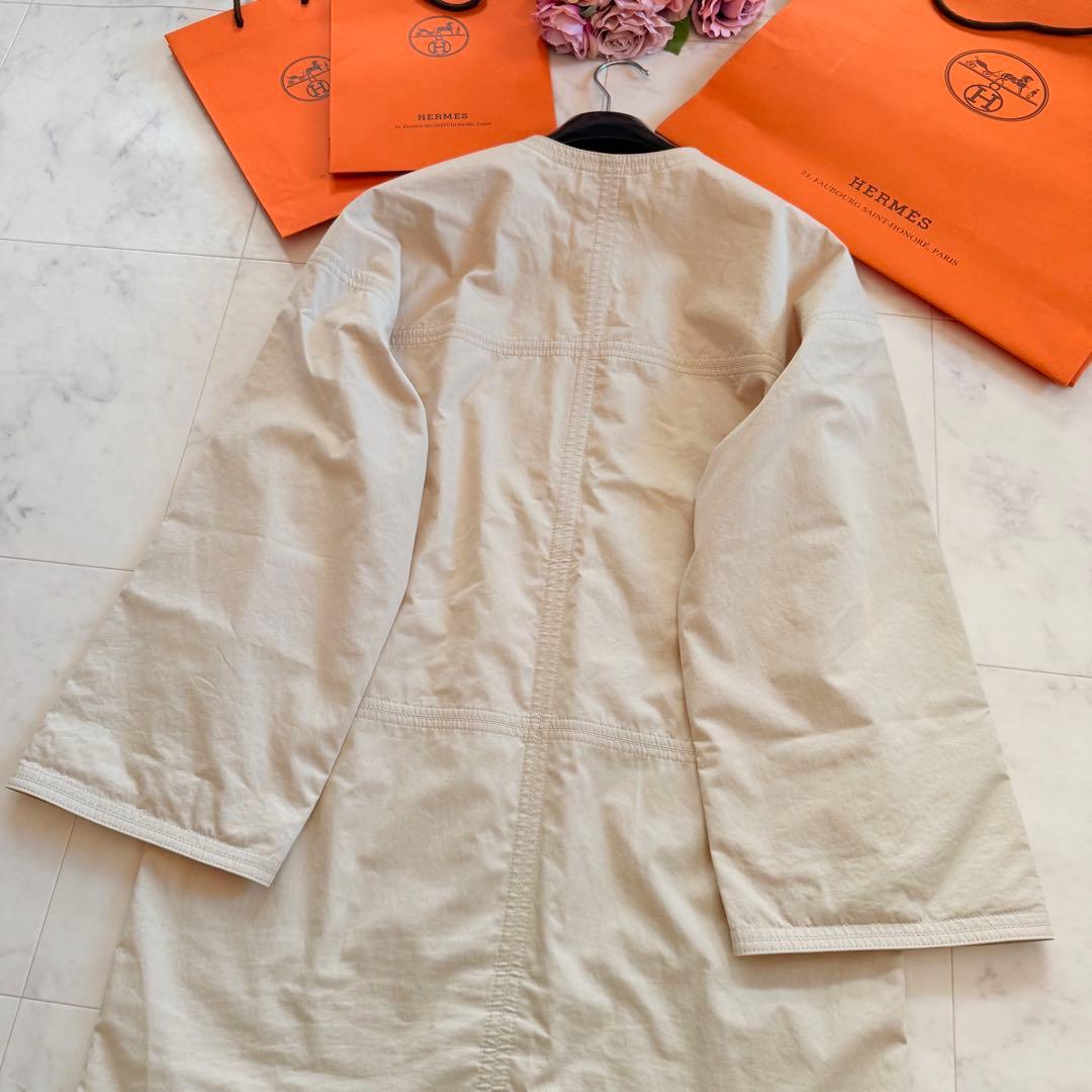 希少★HERMES ロングコート ノーカラー バイカラー フランス製 34