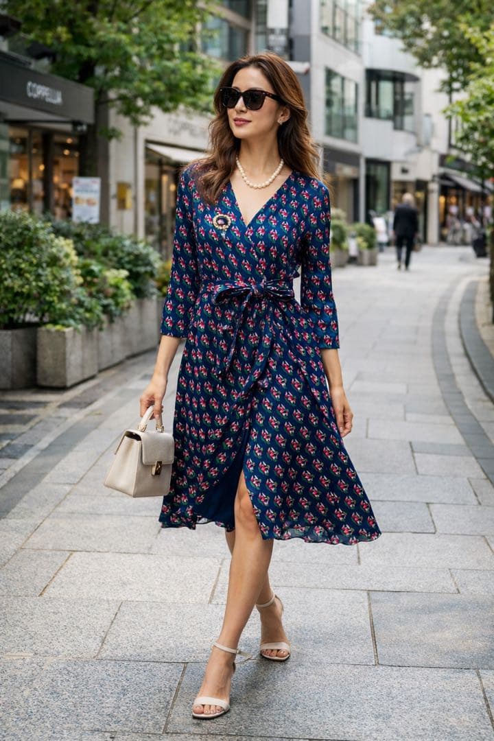 DVF●極美品●シルク100% 総花柄カシュクールIRINAラップワンピース M