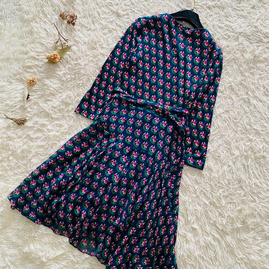 DVF●極美品●シルク100% 総花柄カシュクールIRINAラップワンピース M