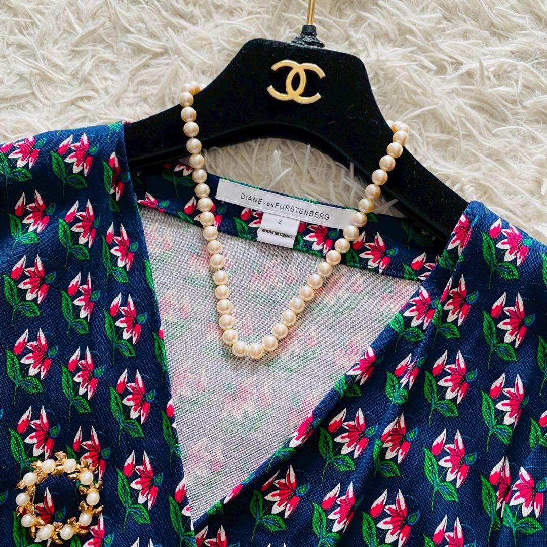 DVF●極美品●シルク100% 総花柄カシュクールIRINAラップワンピース M