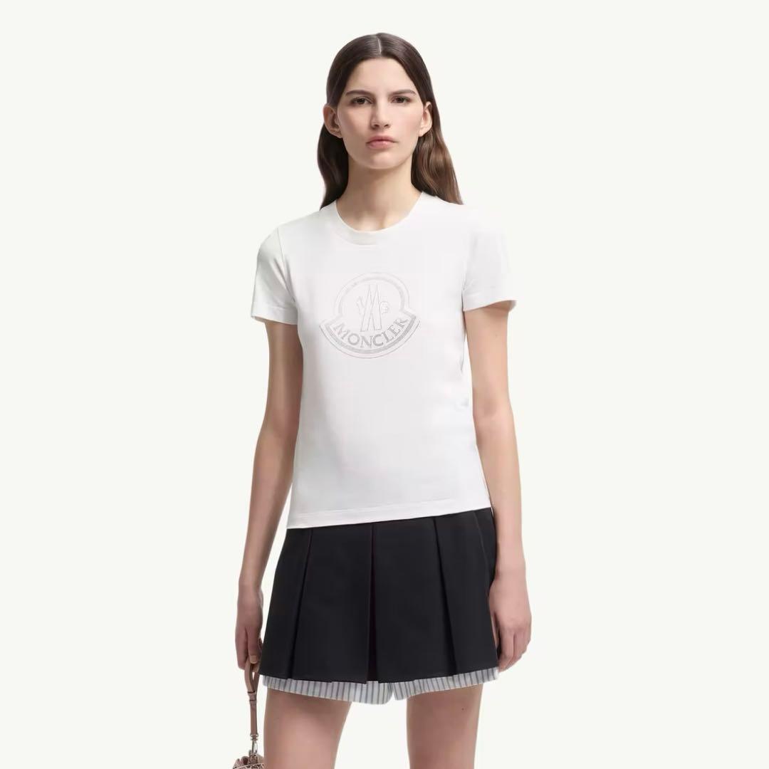モンクレール　クリスタル　ロゴTシャツ 半袖　レディース　S ストーン