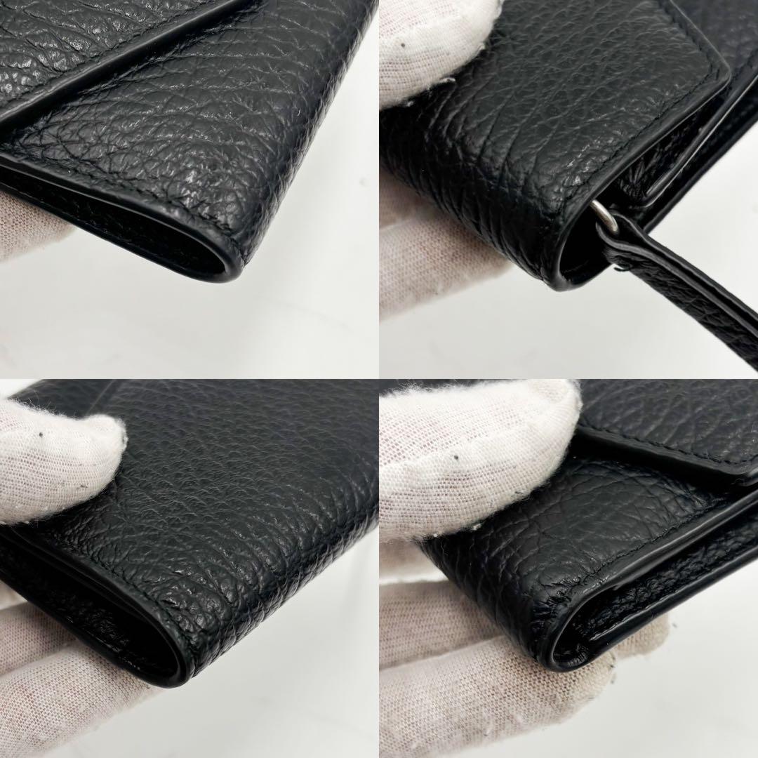 定番✨ メゾンマルジェラ　三つ折り財布 4ステッチ　シボ革 ブラック 黒