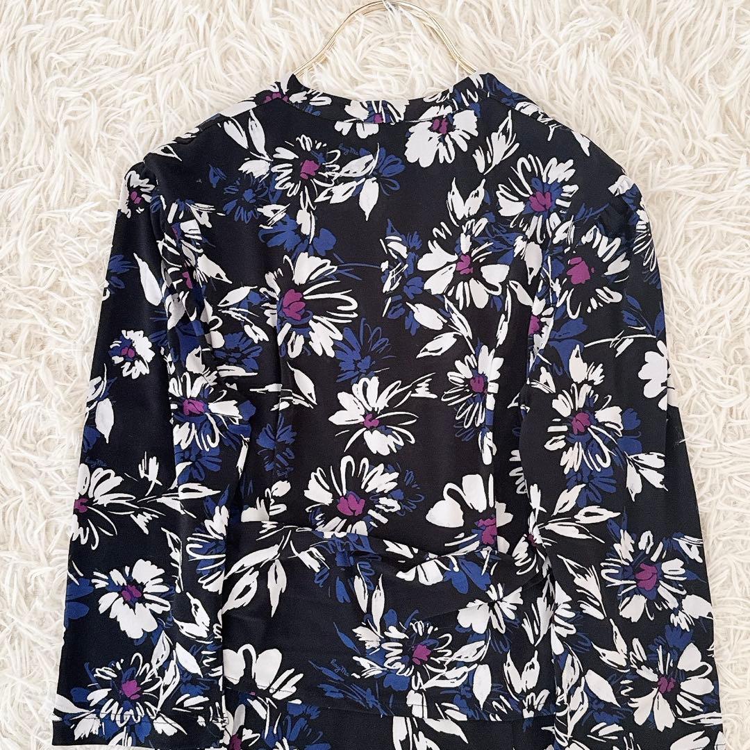 美品 11号✨近年 kayme ケイミー 花柄 カシュクールワンピース ネイビー