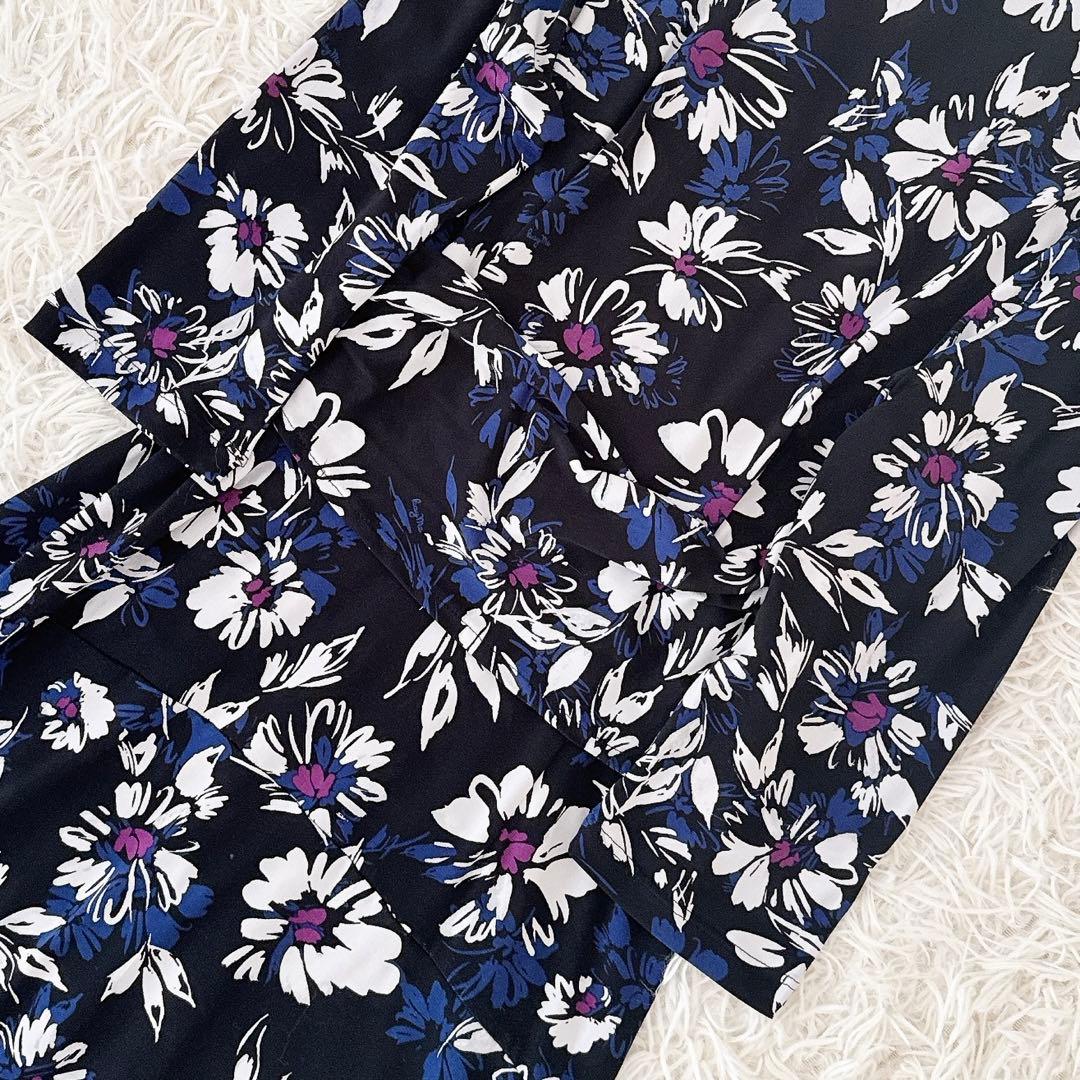 美品 11号✨近年 kayme ケイミー 花柄 カシュクールワンピース ネイビー