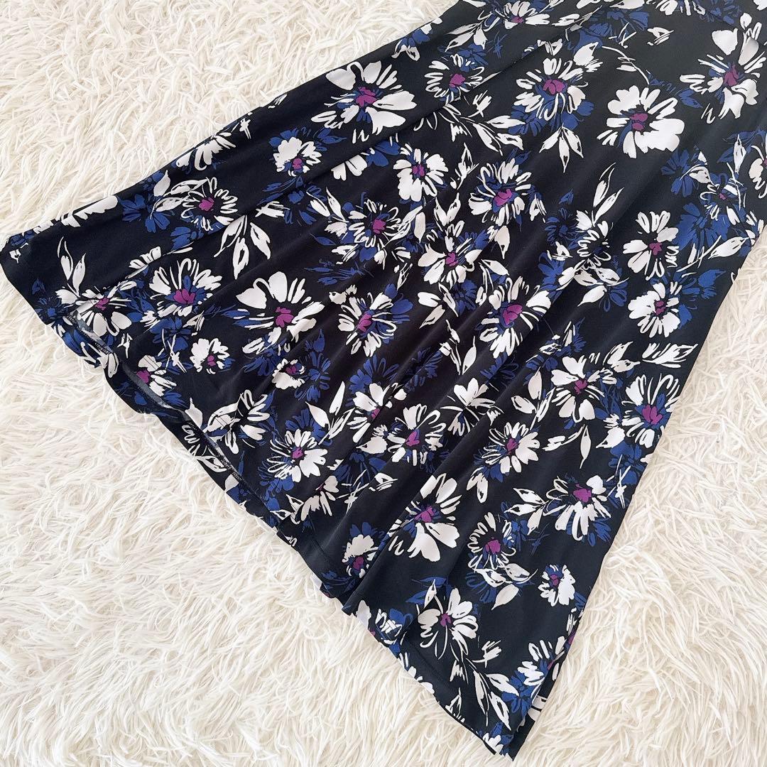 美品 11号✨近年 kayme ケイミー 花柄 カシュクールワンピース ネイビー