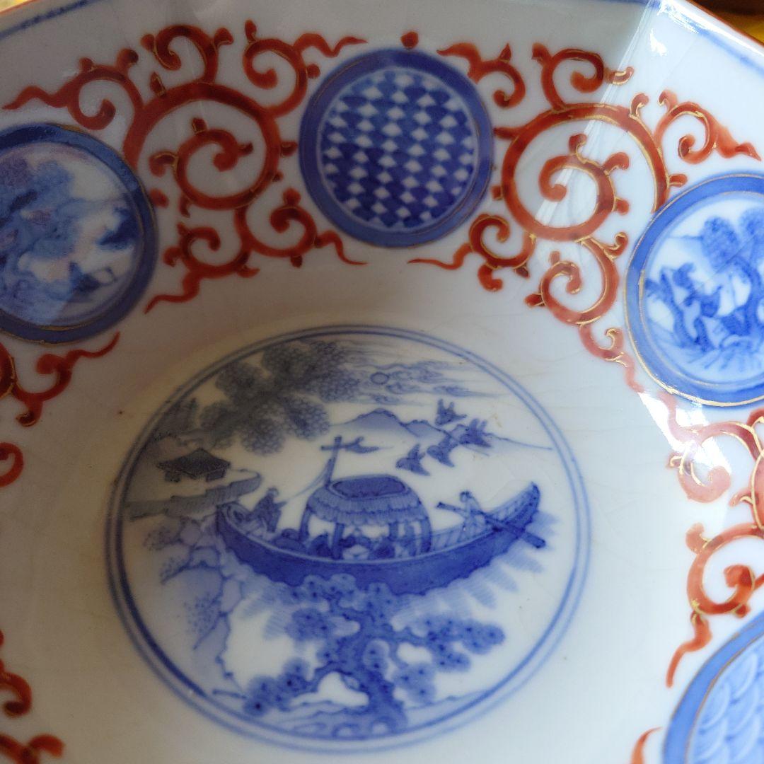 中国　南京焼　景徳窯　染付六角鉢　箱つき