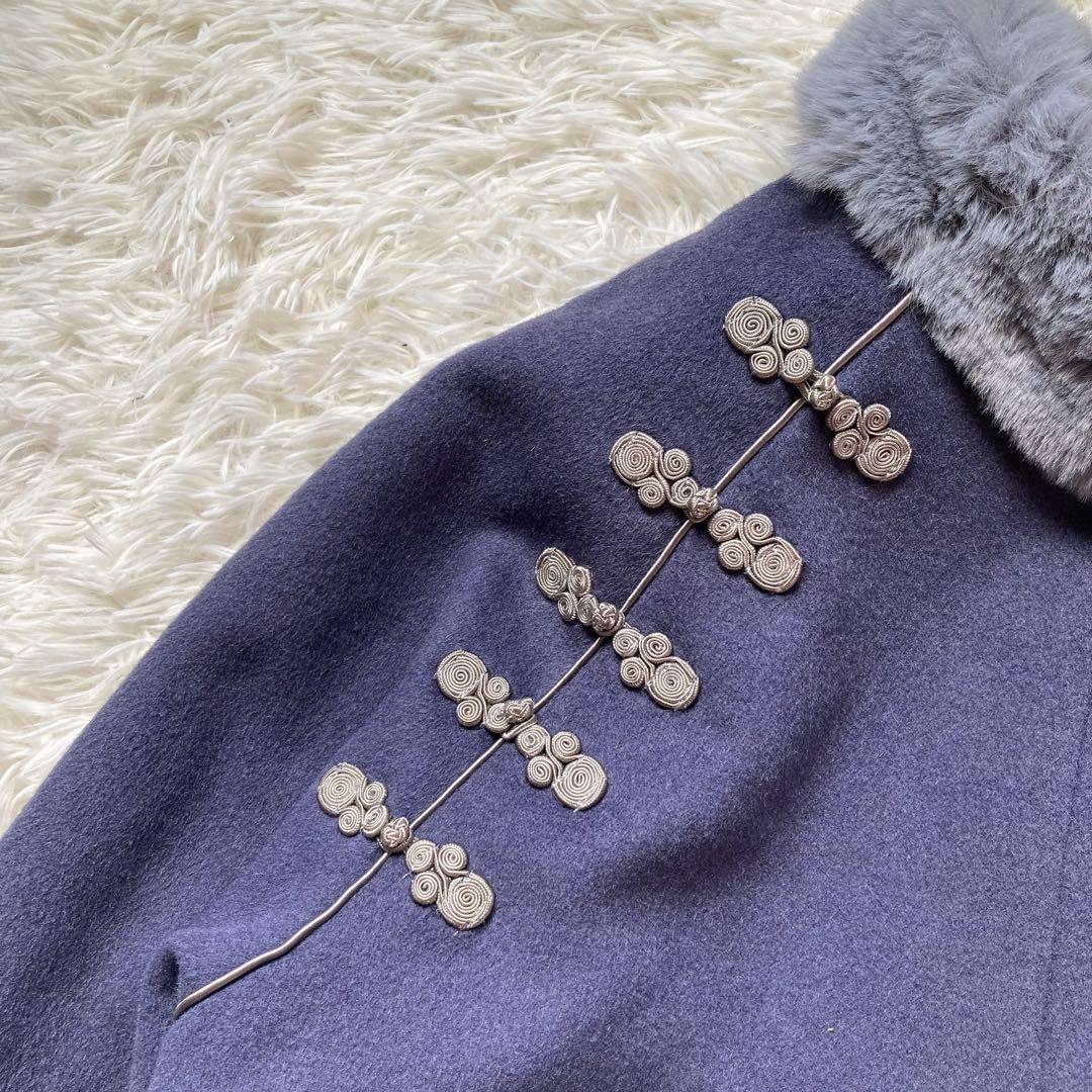 【美品】PAMEO POSE Mandarin Cocoon Coat ブルー