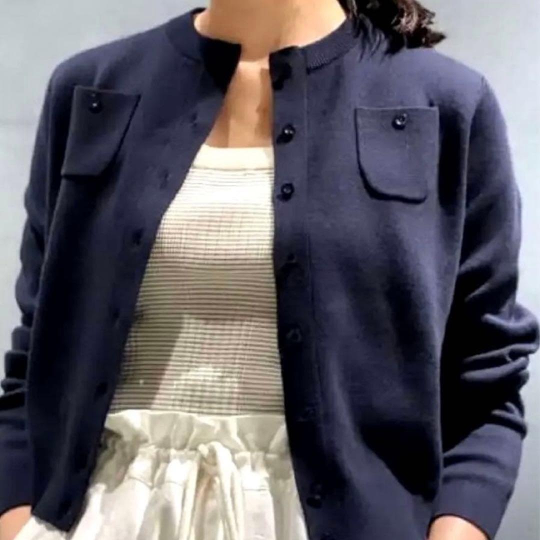 つーCABaN コットンカシミヤ クルーネックカーディガン　ネイビー