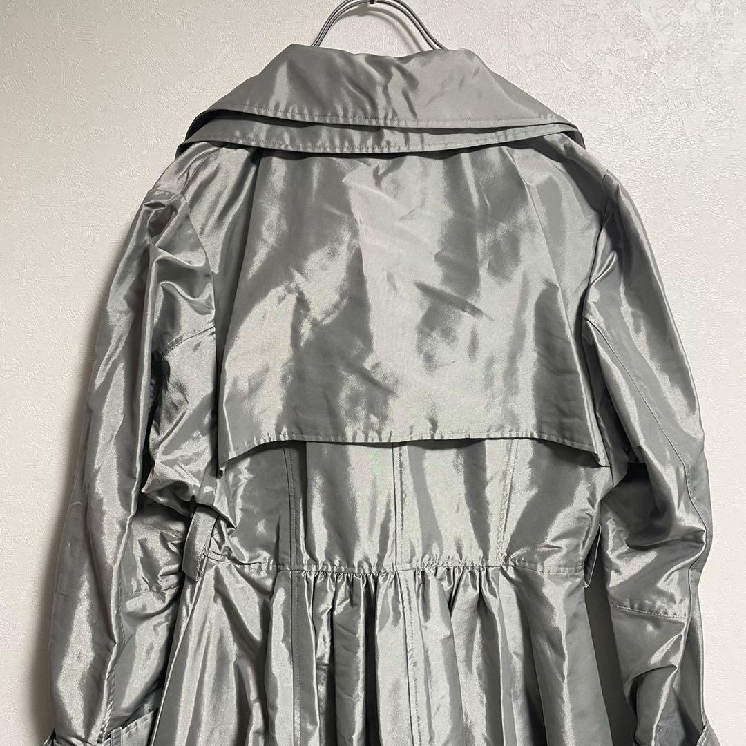 【ビギ　bw】【L】40 ロングコート　光沢　高級　タグ付　シルバー　美品