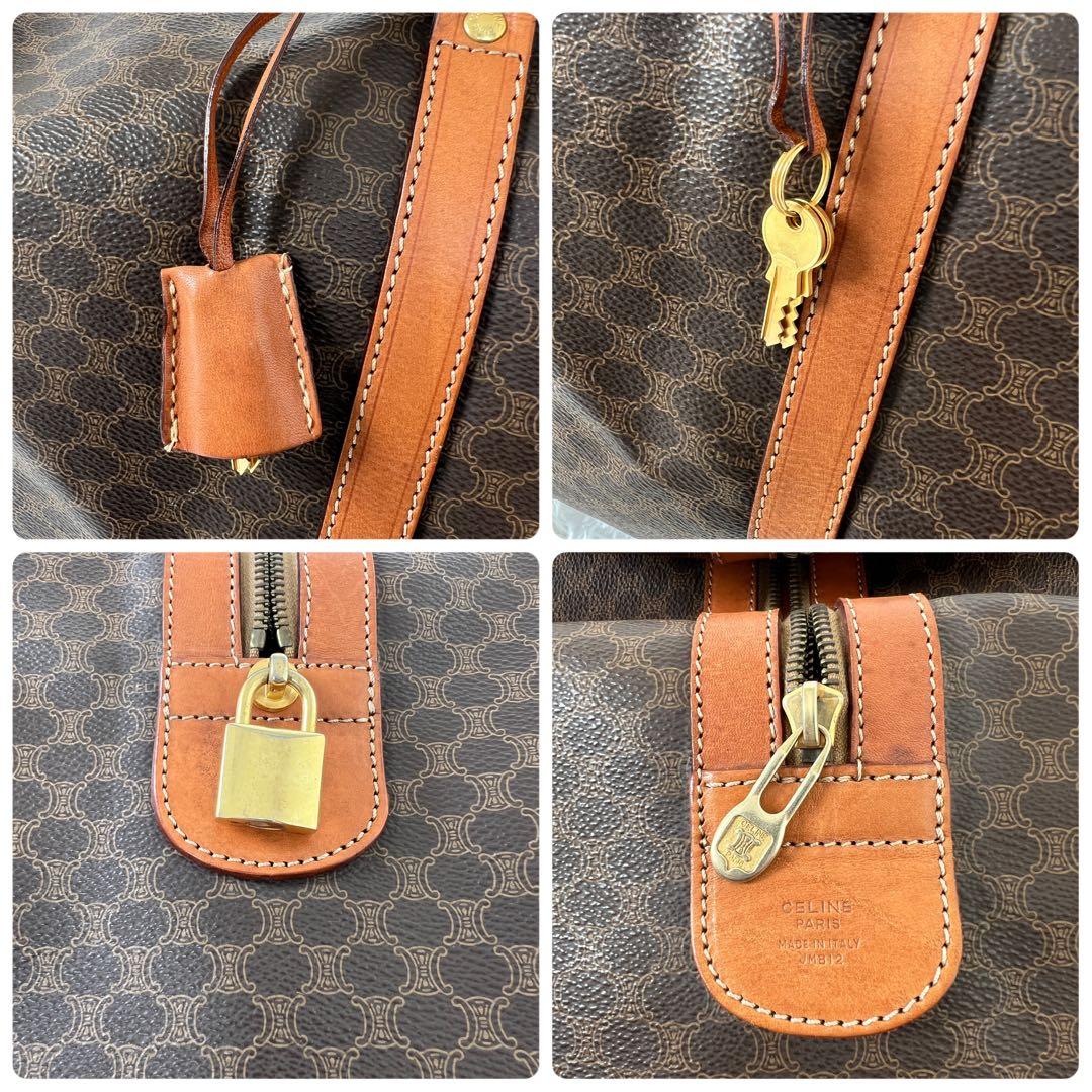 CELINE セリーヌ マカダム ボストンバッグ PVC×レザー 南京錠 大容量