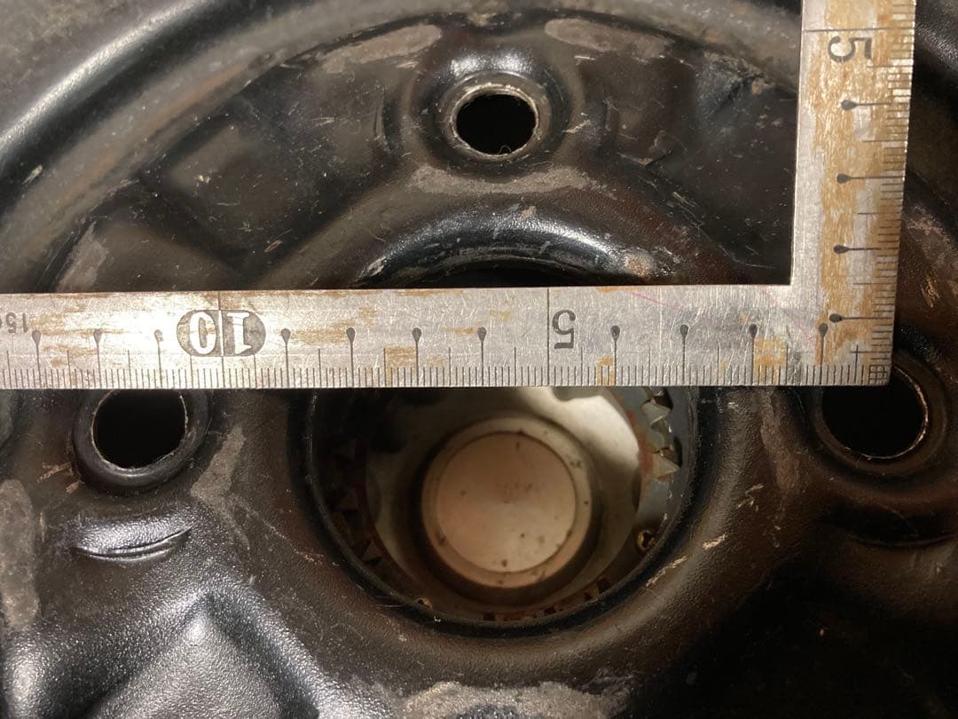 【旧車】14インチ 6J 114.3 鉄チンホイール リング キャップ付き深リム