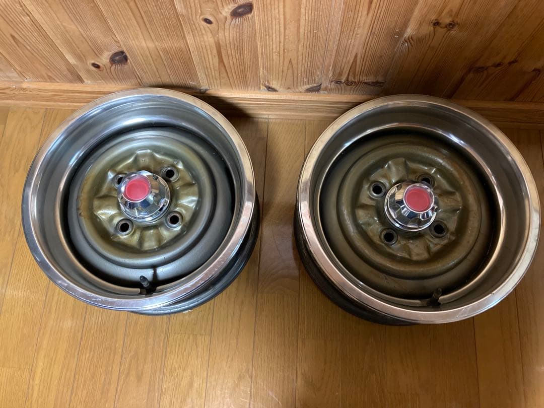 【旧車】14インチ 6J 114.3 鉄チンホイール リング キャップ付き深リム
