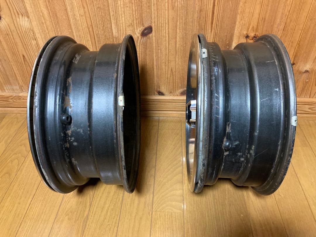 【旧車】14インチ 6J 114.3 鉄チンホイール リング キャップ付き深リム