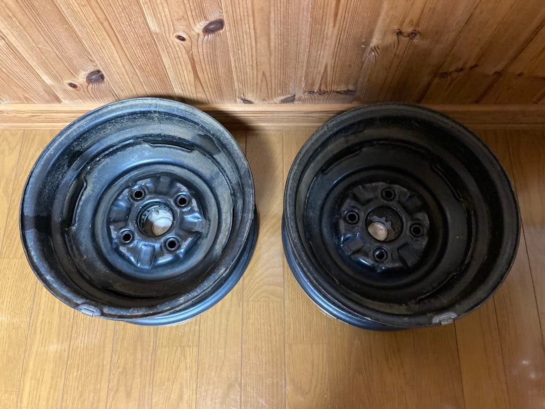 【旧車】14インチ 6J 114.3 鉄チンホイール リング キャップ付き深リム