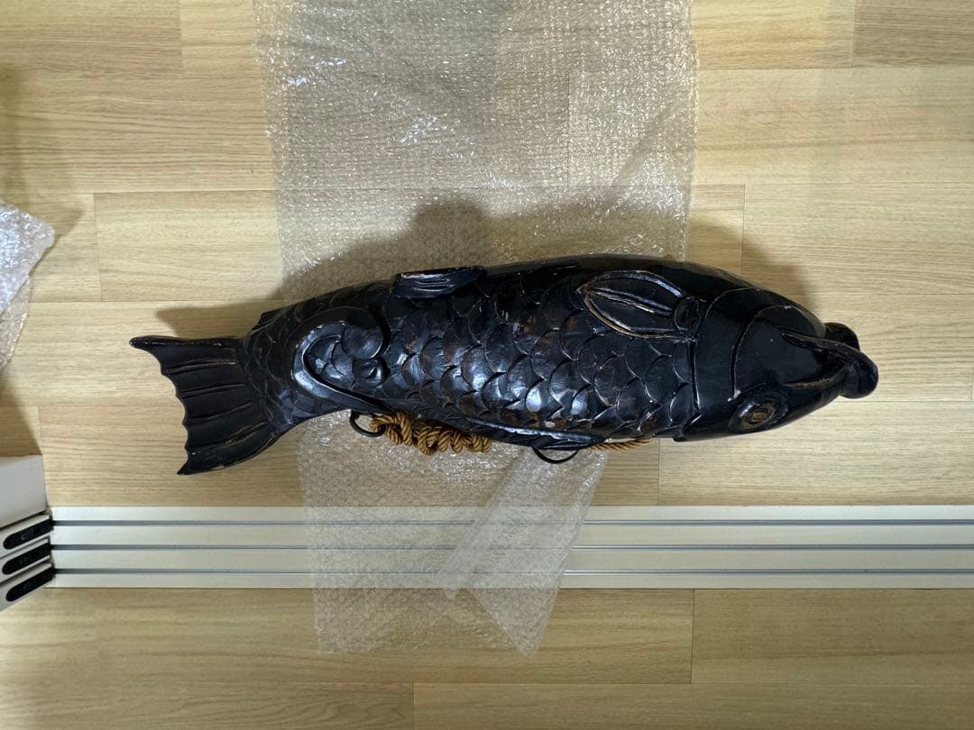 木製 魚型装飾品 黒色　自在鉤　大きさ約100cm