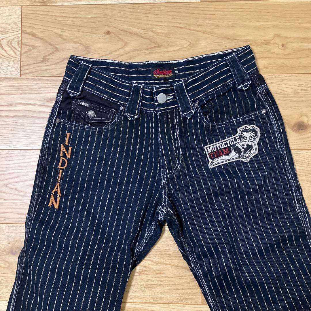 Indian motorcycle Betty Boop ストライプデニム30