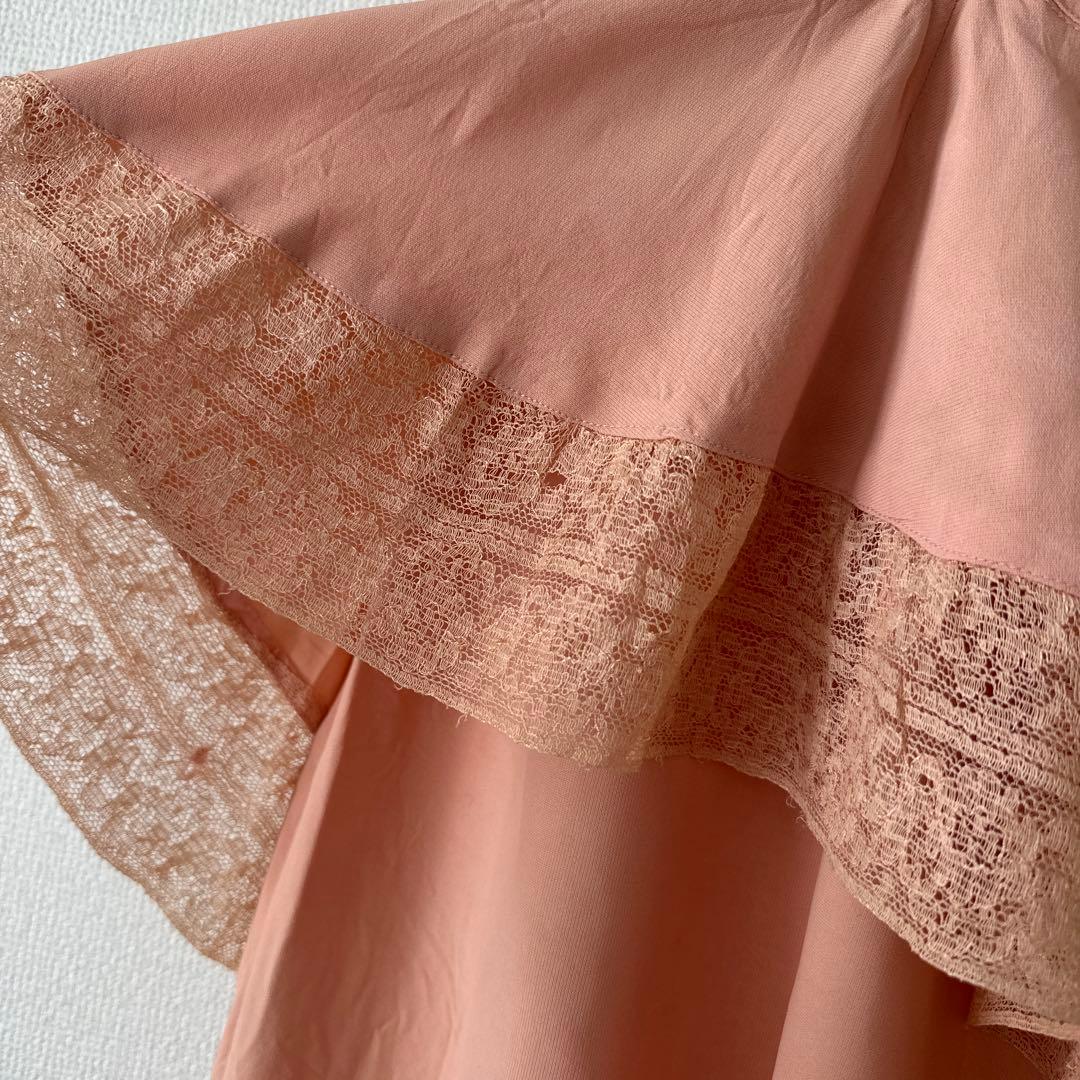 40s Vintage ピンク ひざ丈ぺプラムワンピース