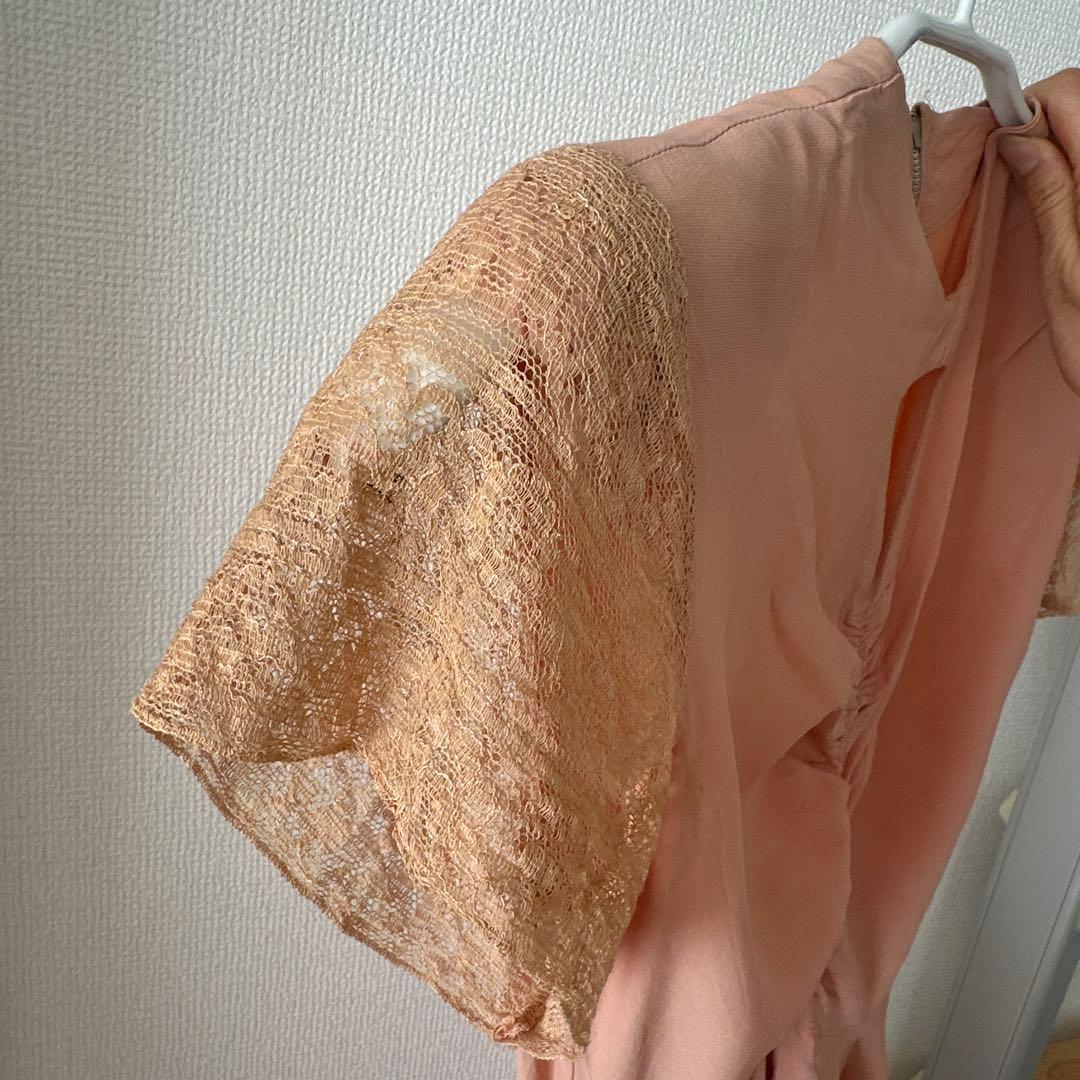 40s Vintage ピンク ひざ丈ぺプラムワンピース