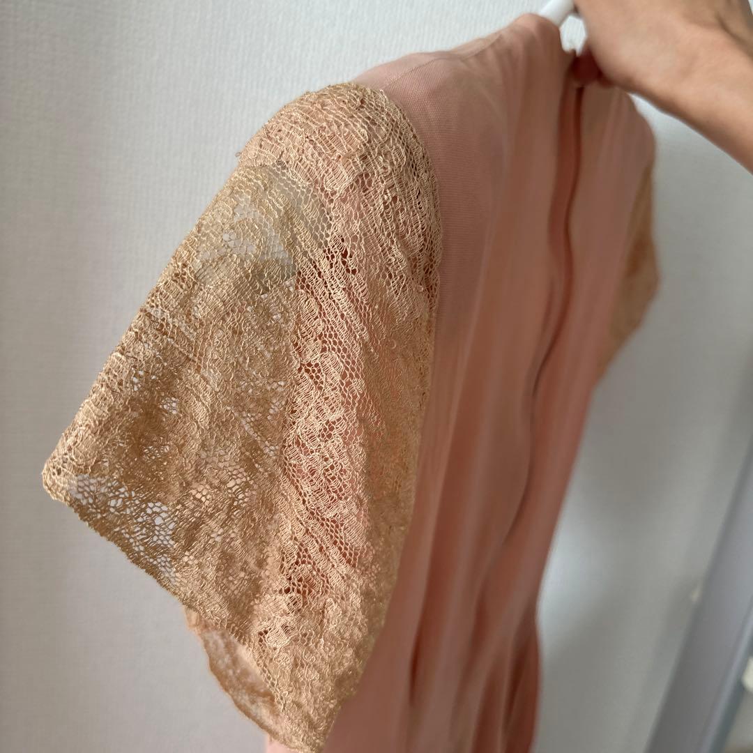 40s Vintage ピンク ひざ丈ぺプラムワンピース