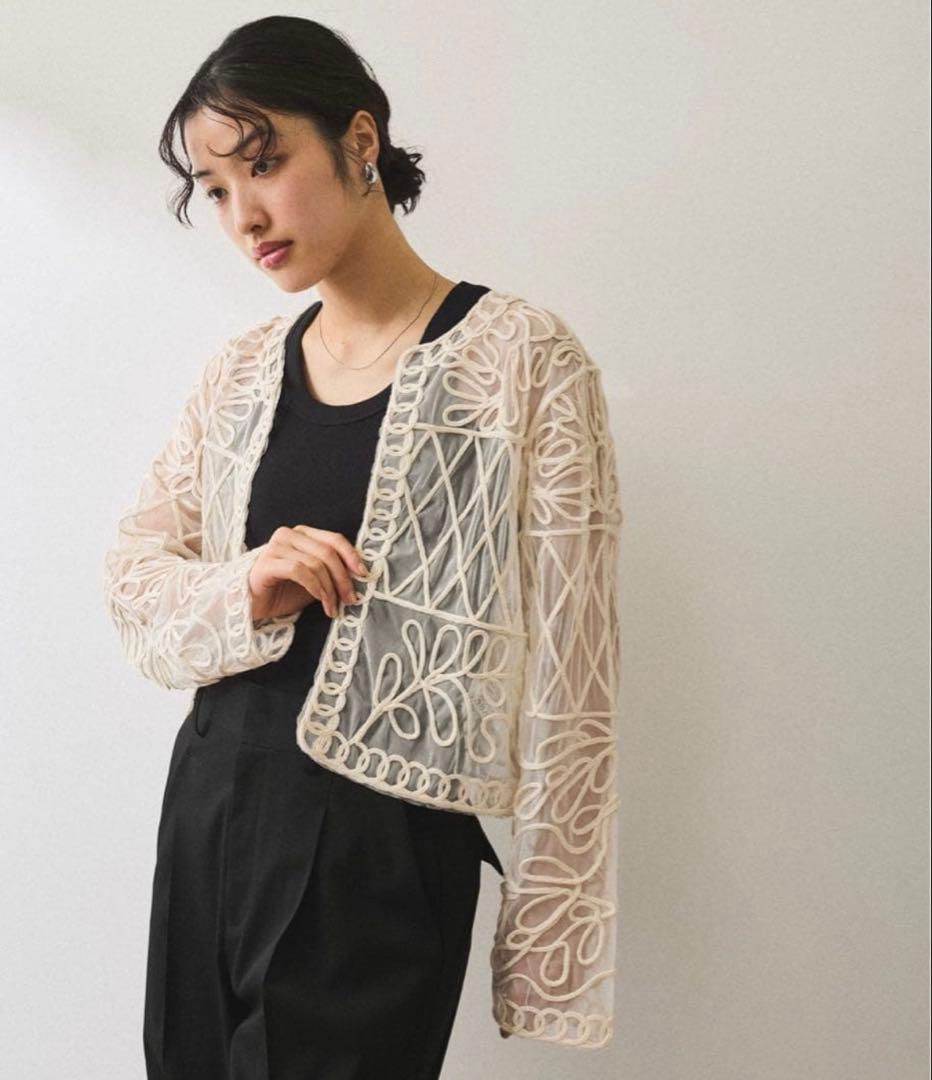 【美品】ADAM ET ROPE' チュール刺繍カーディガン