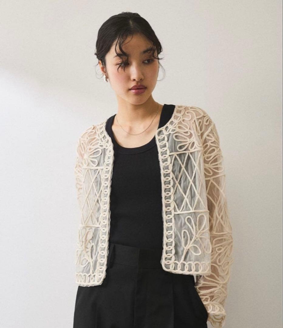 【美品】ADAM ET ROPE' チュール刺繍カーディガン